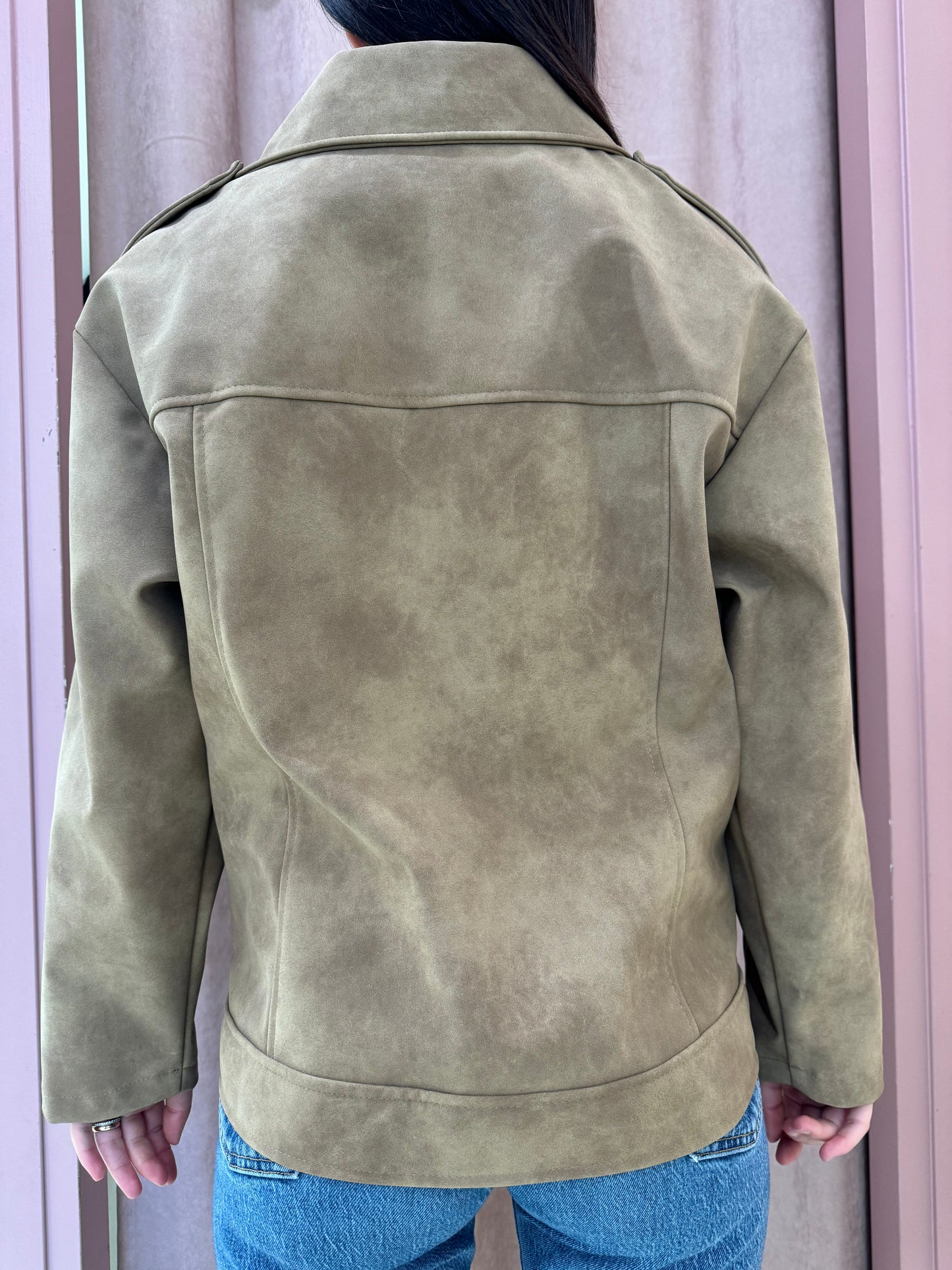 Giubbotto biker effetto scamosciato