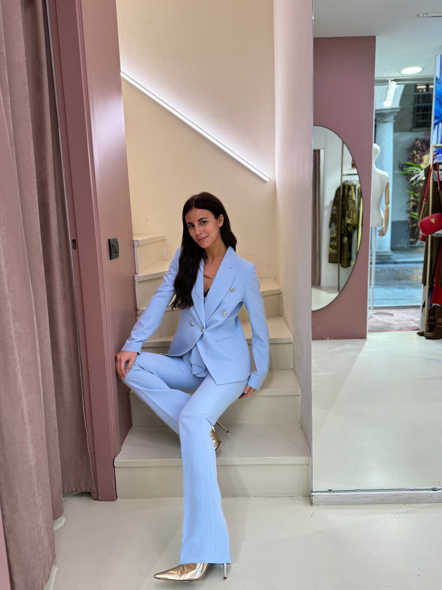 pantalone tailleur azzurro