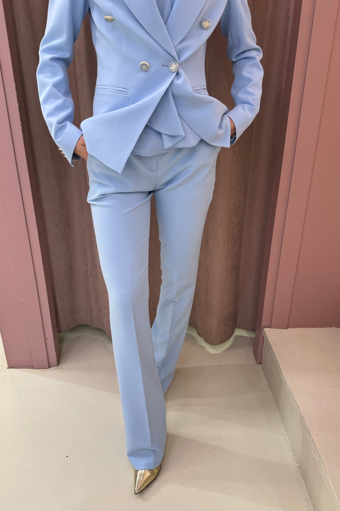 pantalone tailleur azzurro