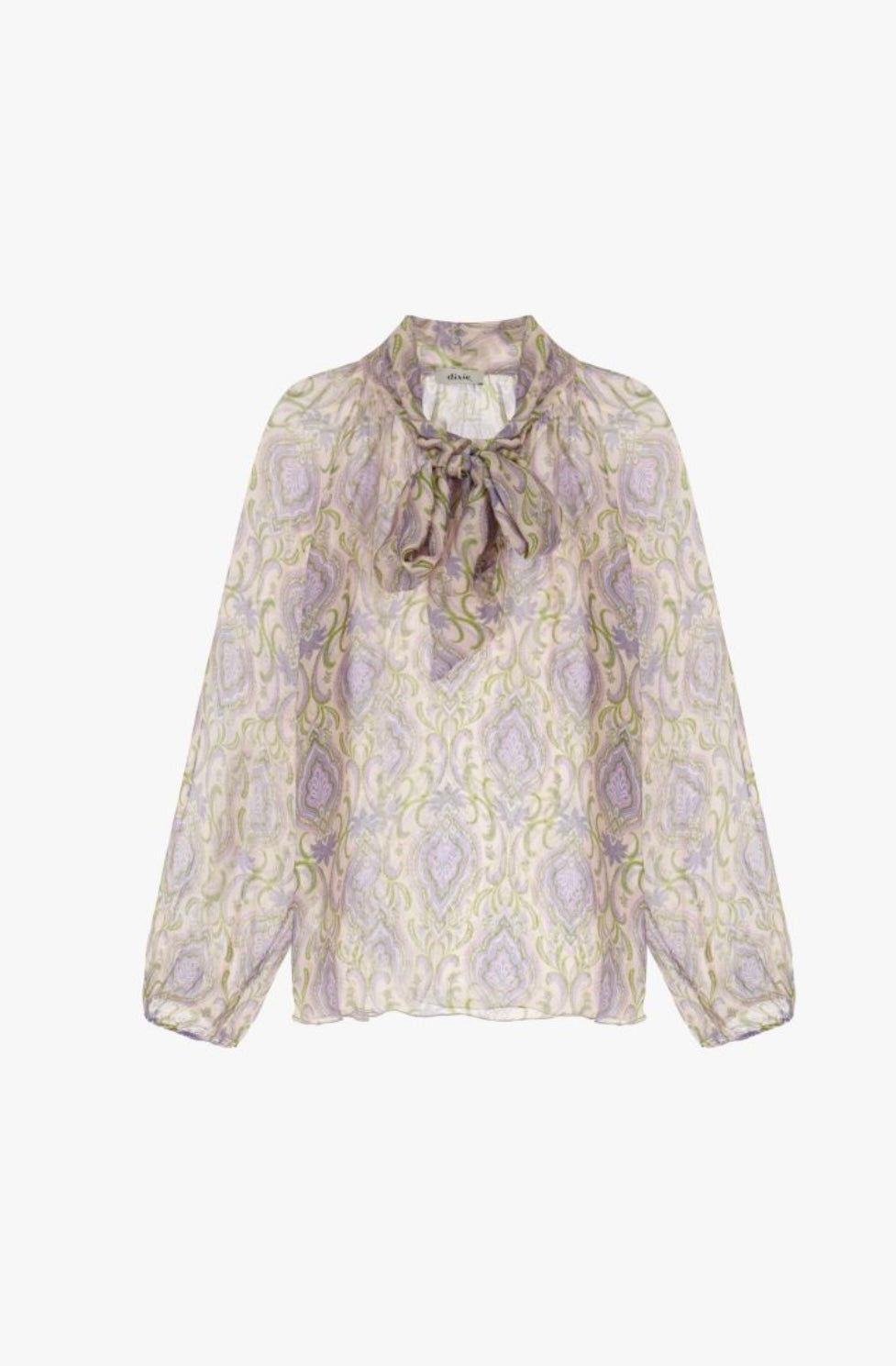 Blusa stampa decorativa maniche lunghe e tie neck