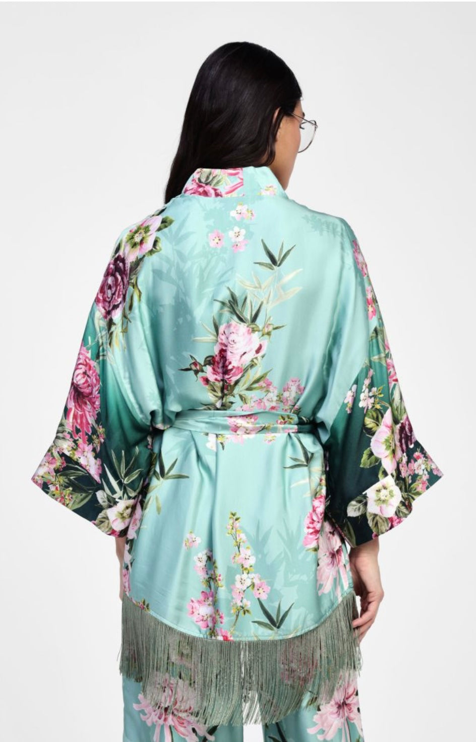 Kimono con motivo floreale e tasche