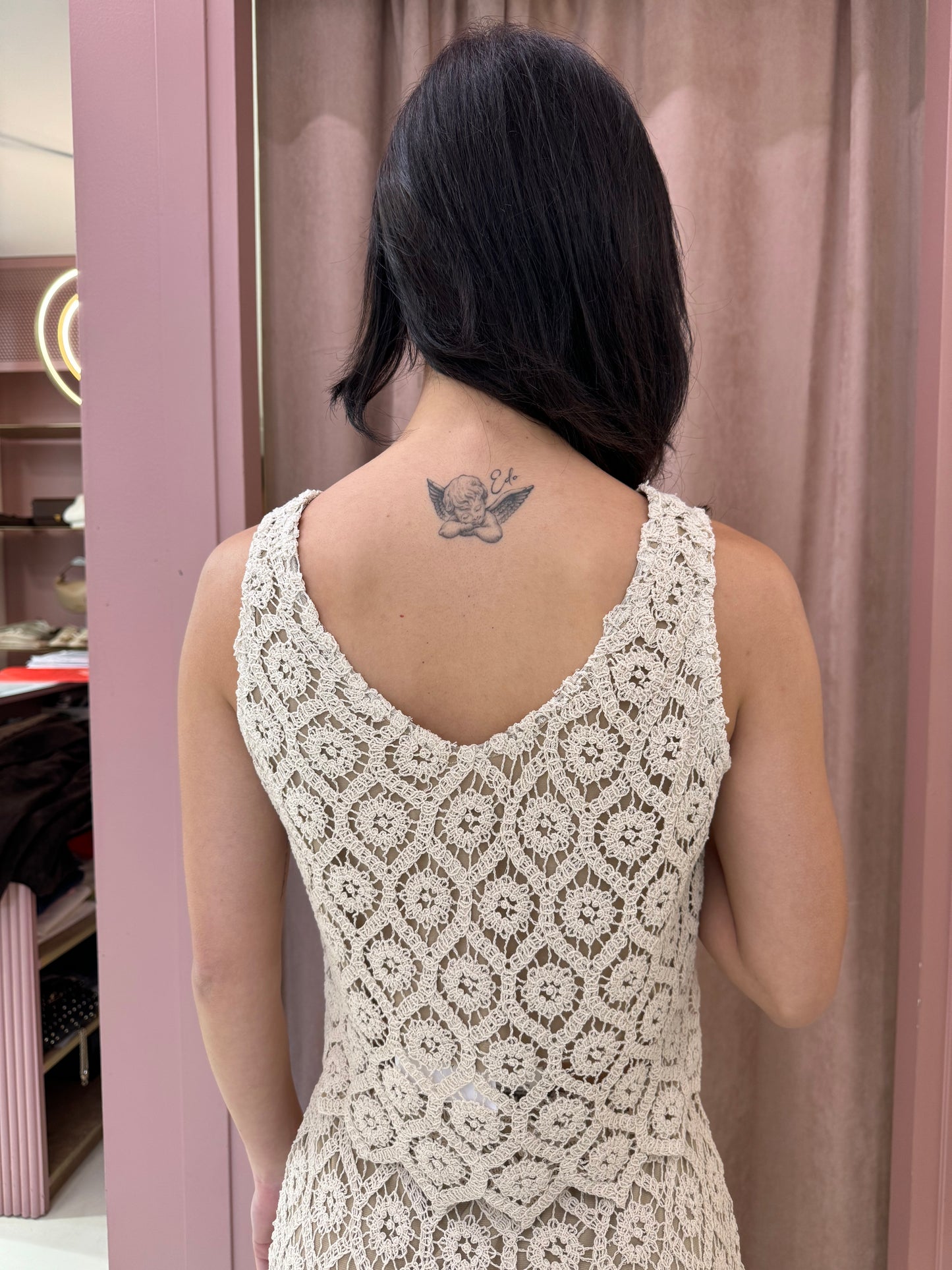 Top in macramè burro
