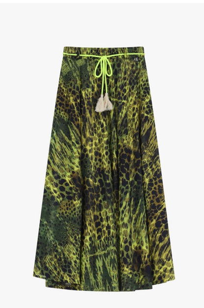 Gonna lunga stampa animalier con cordino