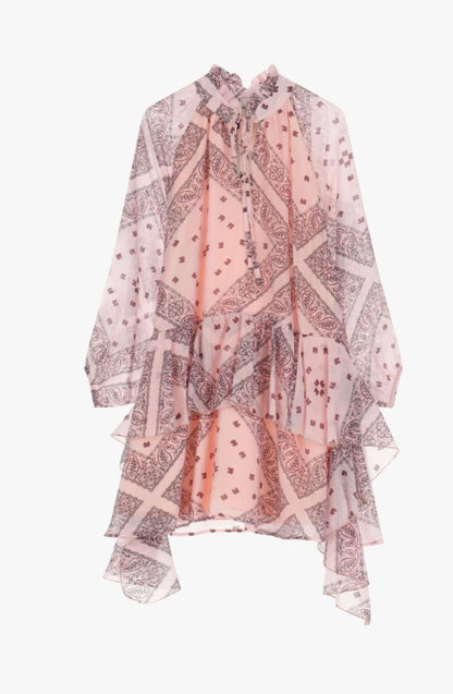 Vestito corto con volant e motivi