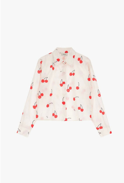 Camicia con stampa ciliegie e bottoni