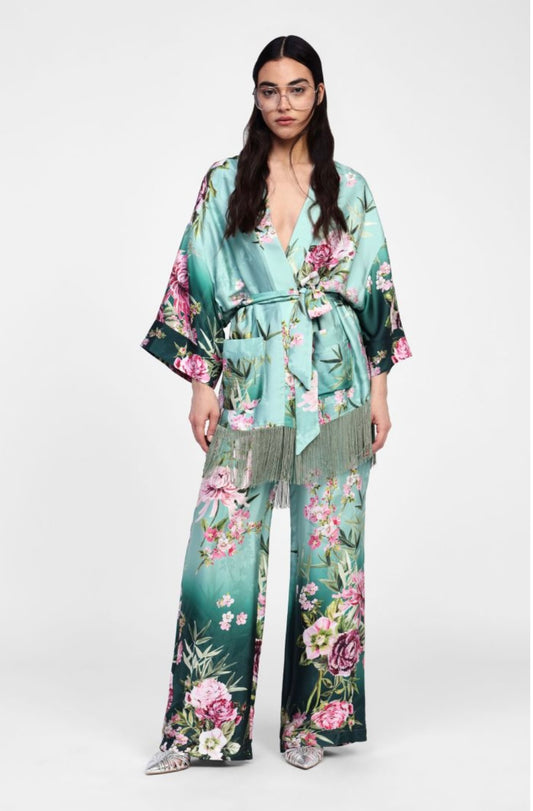 Pantaloni larghi fluidi con stampa floreale