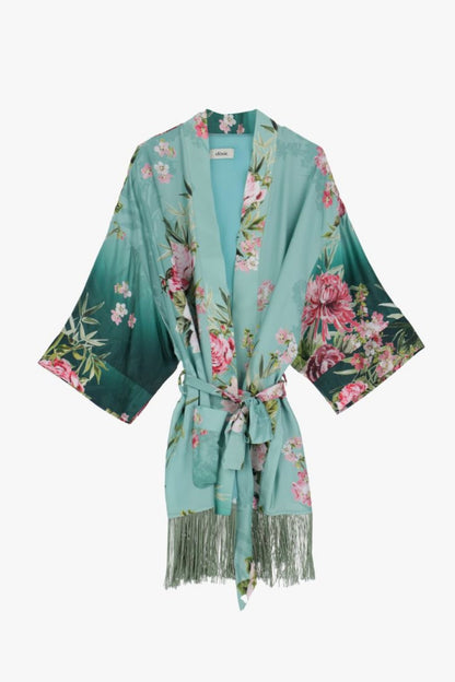 Kimono con motivo floreale e tasche