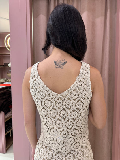 Top in macramè burro